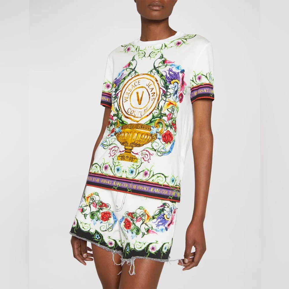 Versace White top with Vibrant Accents